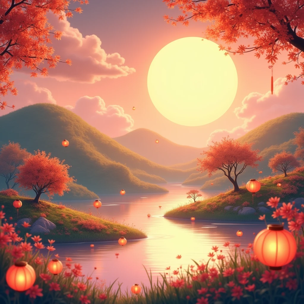 mid autumn festival background , green and ping hight light