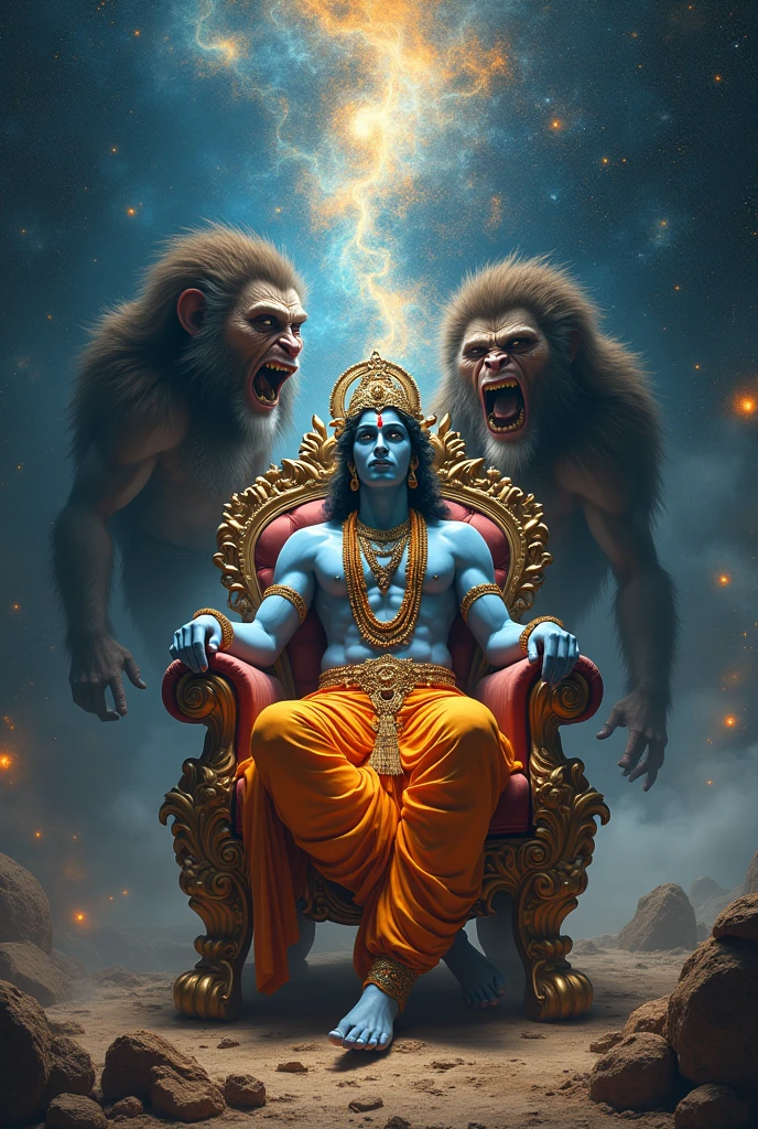 ord Krishna sitting the chair in universe and hanuman products the krishna in angry face