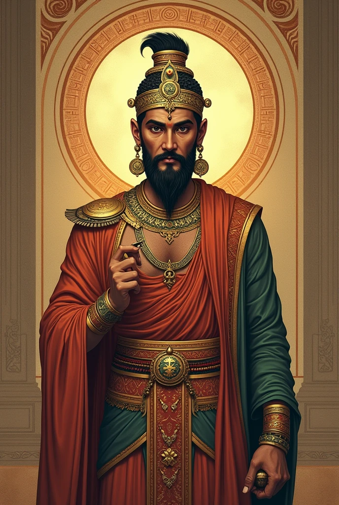 Emperor Ashoka: An image of Emperor Ashoka, likely illustrated with his distinct features and attire, symbolizing his role in spreading Buddhism beyond India.