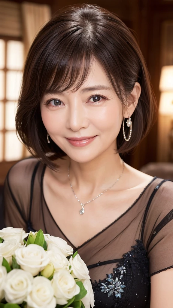 60 years old、smile、Lady、elegant、Elegant、Shining Eyes、stare、