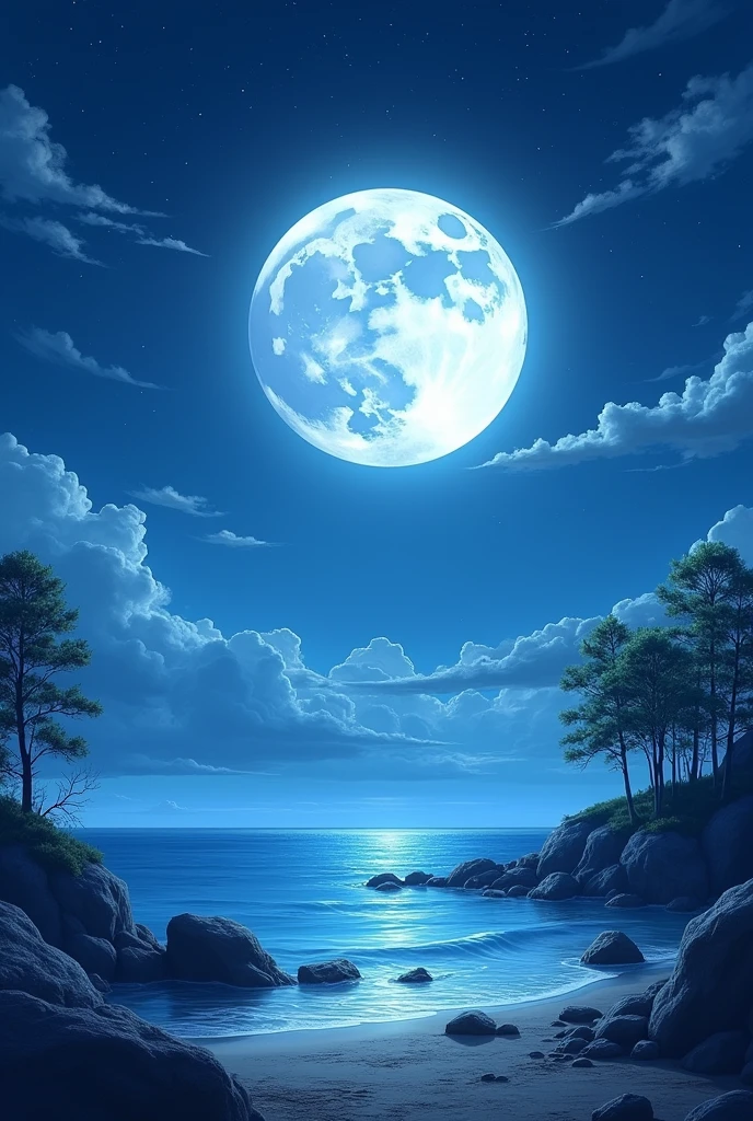 Full moon night,I can see the sea a little way ahead,Little clouds,Relaxing environment, 4k hd,, Beautiful Art UHD 4K, Beautiful artwork illustration, Beautiful digital painting, Highly detailed digital painting, Beautiful digital art, Detailed painting 4k, Highly detailed digital painting, Rich, picturesque colors, Gorgeous digital painting, not human