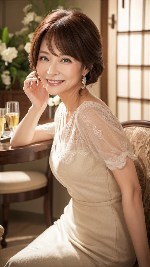 60 years old、smile、Lady、elegant、Elegant、Shining Eyes、stare、