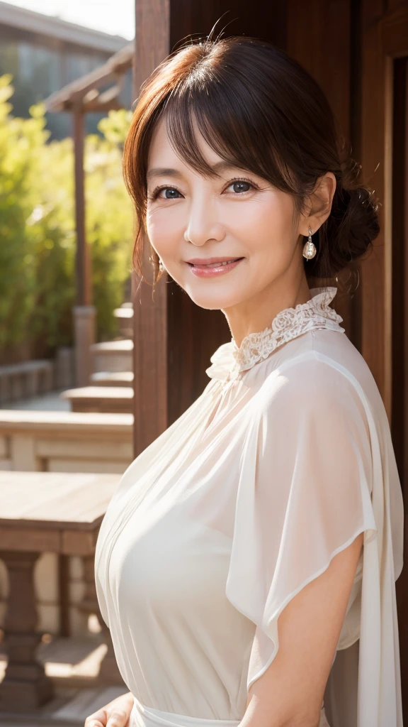 55 year old mature japanese woman, lady, married woman, beautiful mature woman, long eyelashes, nice body, smiling, ((cat ears)), low ponytail, cleavage, graphical wear, outdoor, golf course, (best quality,4k,8k,highres,masterpiece:1.2),ultra-detailed,(realistic,photorealistic,photo-realistic:1.37),HDR,UHD,studio lighting,ultra-fine painting,sharp focus,physically-based rendering,extreme detail description,professional,vivid colors,bokeh,portrait