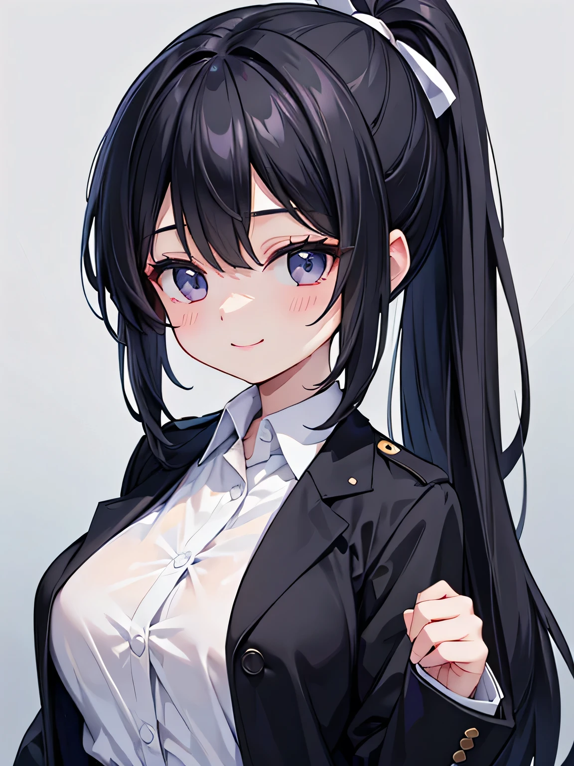Black Hair、woman、Long Ponytail、White Shirt、uniform、smile、G Cup
