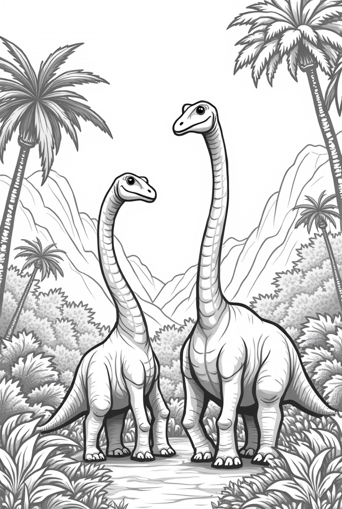 create images of Brachiosaurus dinosaurs in their habitat for children&#39;s coloring books in black and white in dimensions 26.6 x 20.4 x 0.4 cm

