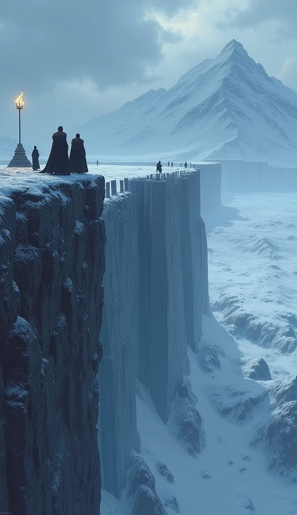 Games of throne, huge Icewall on north, Winter is coming, landscape, view from top of the wall to freezy north, night watch, fantasy ilusrtration, 