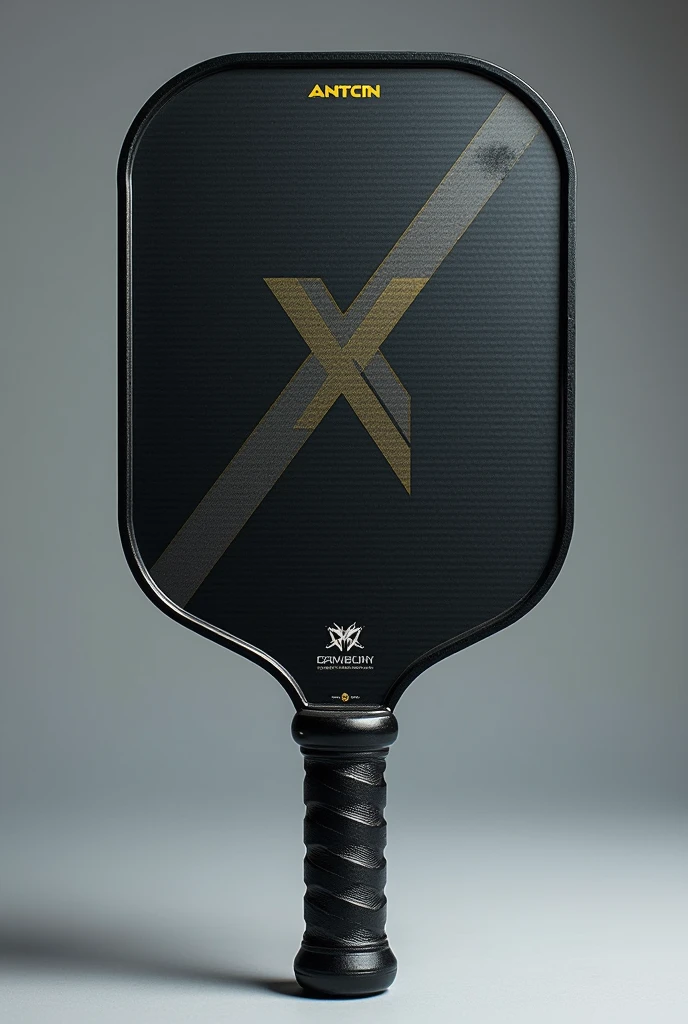 Design a pickleball paddle suited for players aged 30-50, focusing on durability and precision. The paddle should have a robust and resilient build, with a sleek, professional appearance. Use high-quality materials like carbon fiber or composite for strength and longevity. Incorporate a refined design with an ergonomic handle that ensures a comfortable grip and optimal control. The paddle face should feature advanced texture and pattern for enhanced accuracy and performance. Opt for a color palette that includes classic, muted tones with subtle, high-tech accents to reflect its premium and reliable nature