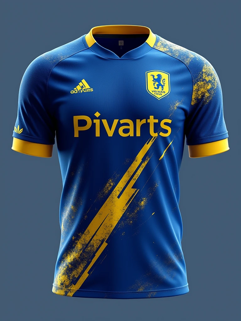 create football shirt for a team named PIVARTS having primary color blue and secondary color yellow