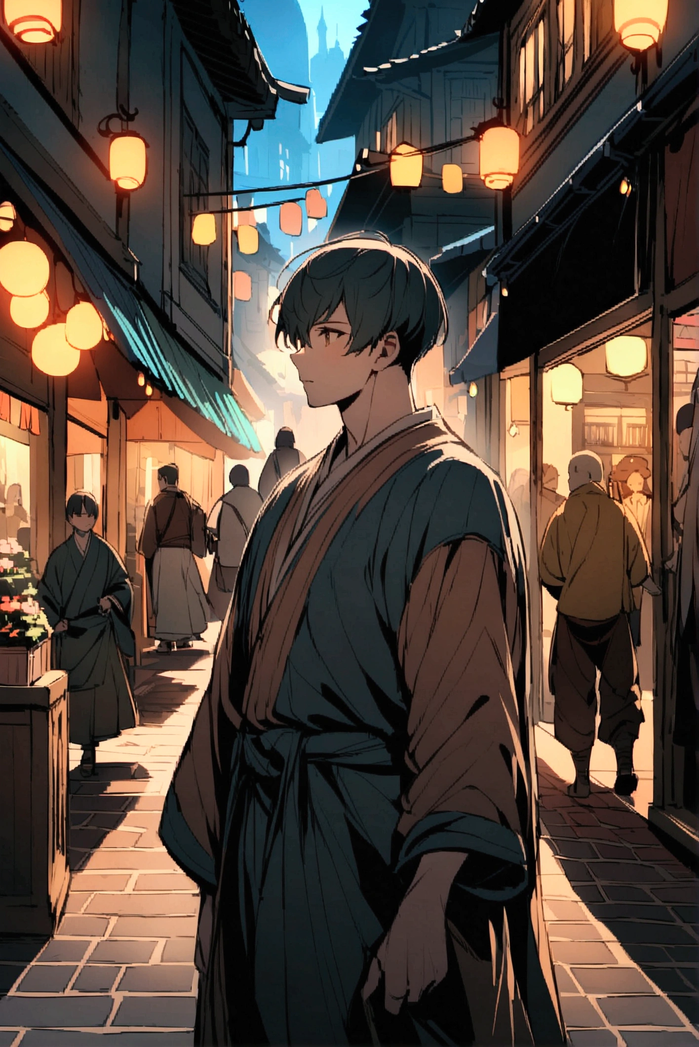 Macho male monk、Short Hair、RPG、Fantasy、Shopping in town