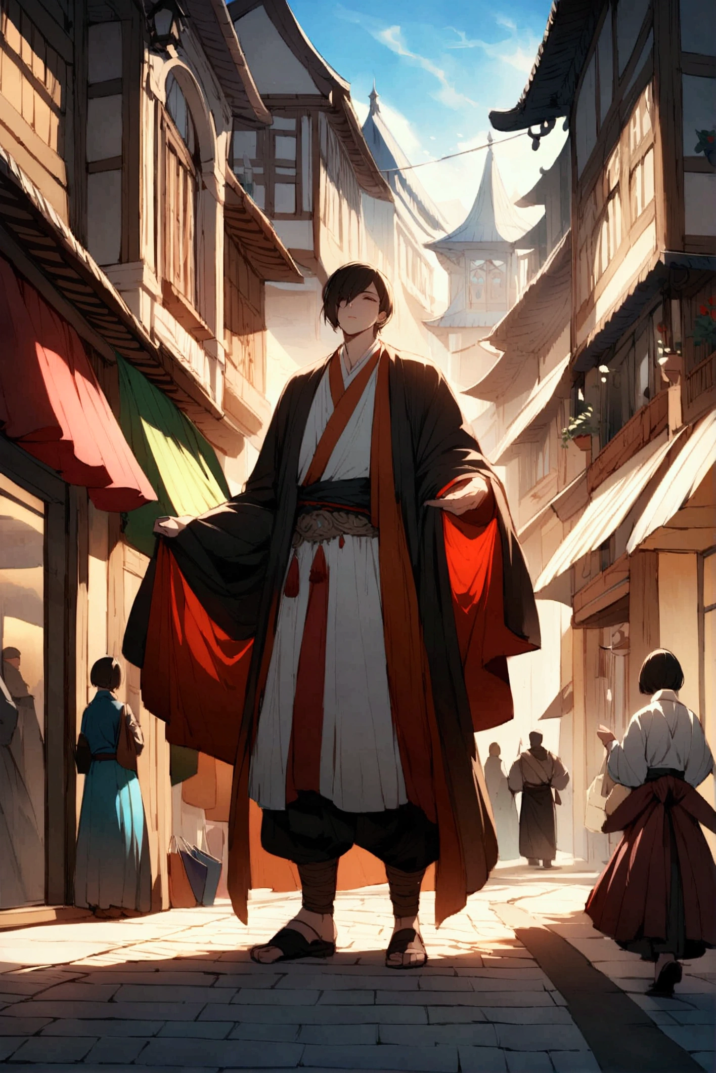 Macho male monk、Short Hair、RPG、Fantasy、Shopping in town
