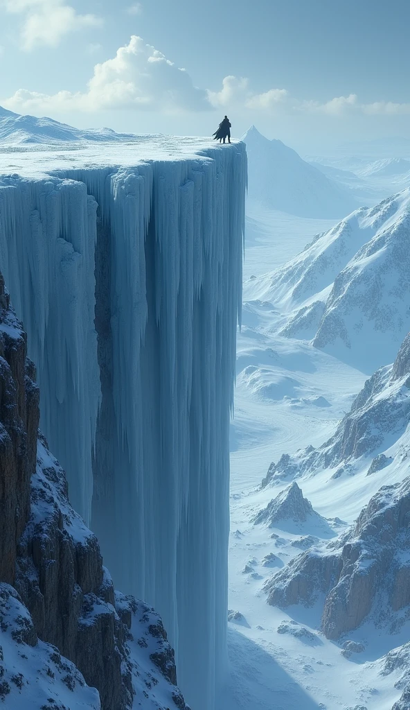 Games of throne, huge Icewall on north, Winter is coming, landscape, view from top of the wall to freezy north, night watch, fantasy photography