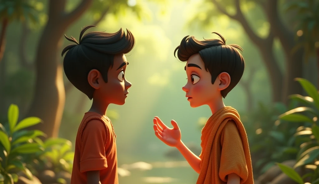 A 3D movie poster in Disney-Pixar style of Jesus as a  kid helping his friend that broke his ankle and praying for him to recover