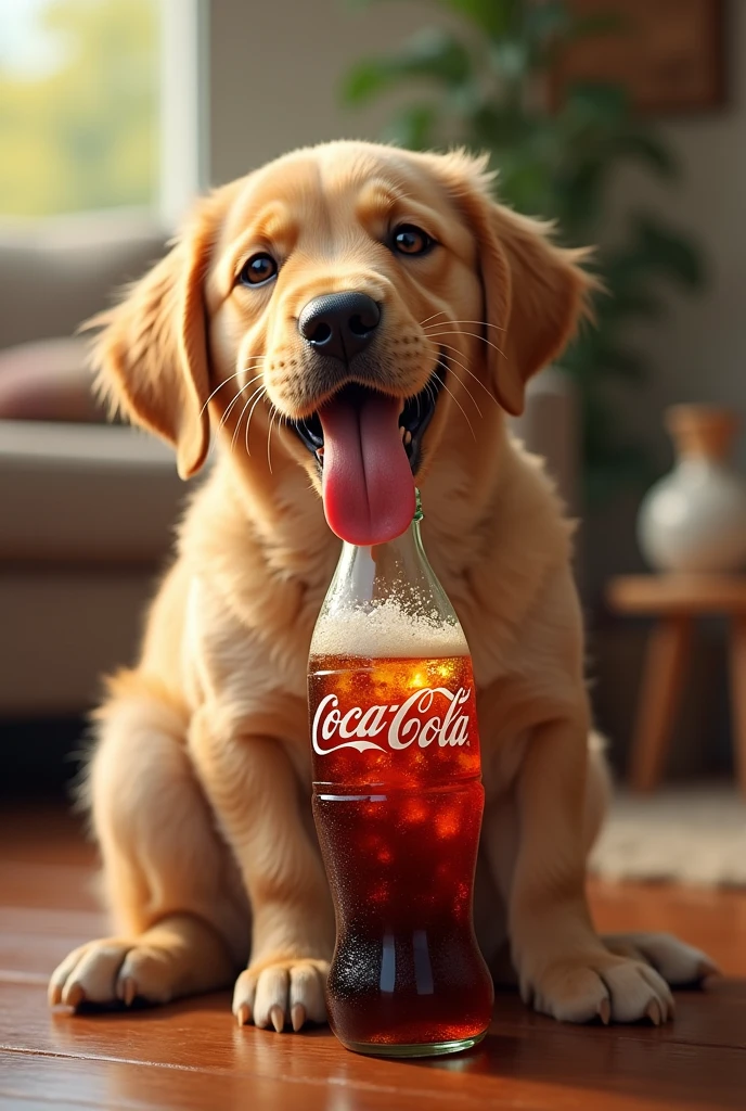 Dog drinking coca cola