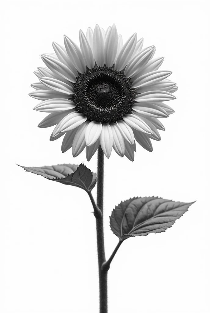 A black and white realistic sunflower vector in white background