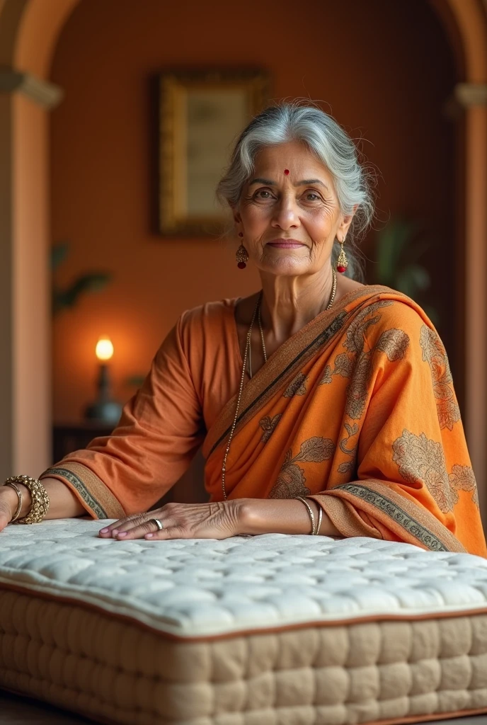 Create an indian mature girl image to promoting ortho care mattress