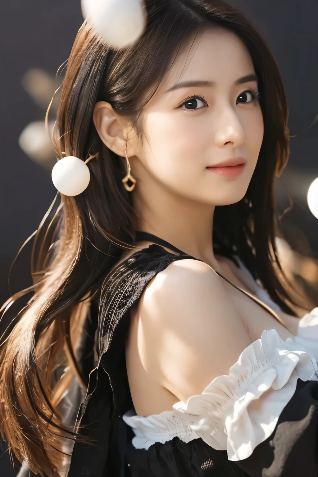 (A beautiful girl scooping up a light object:1.5), (Baby Face:1.2), (Child body type:1.5), (Highest quality:1.4), (Highly detailed and realistic skin:1.4), (Very detailedな顔), (Look up:1.4), Very detailed, (Flat Chest:1.3), (Skinny body type:1.3), (White Camisole Dress:1.4), smile, (Face close-up:1.3), (Countless light objects of different sizes floating in the air:1.8), Behind him, countless shining balls of different sizes dance., (Black background:1.8), (Side angle:1.8), Smooth, Very detailed CG synthesis 8k wallpaper, High-resolution RAW color photos, Professional photography, Light, BackLight, dream-like, impressive, Written boundary depth
