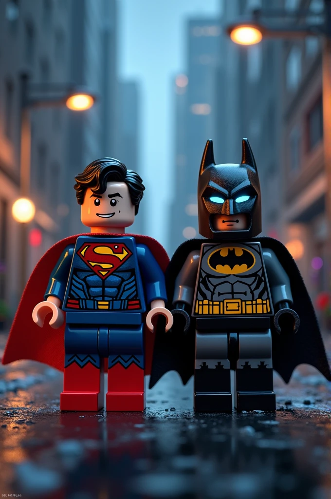 Superman and Batman in lego art, night