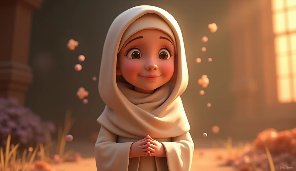 Create cinematic 3D cartoon style The saint smiled and said, "Understanding your worries is the solution. When you know that they are not permanent, they naturally become lighter."
