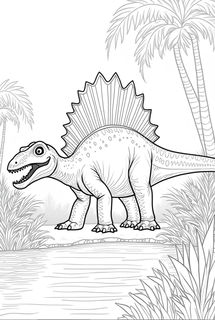 create images of Spinosaurus dinosaurs in their habitat for children&#39;s coloring books in black and white in dimensions 26.6 x 20.4 x 0.4 cm

