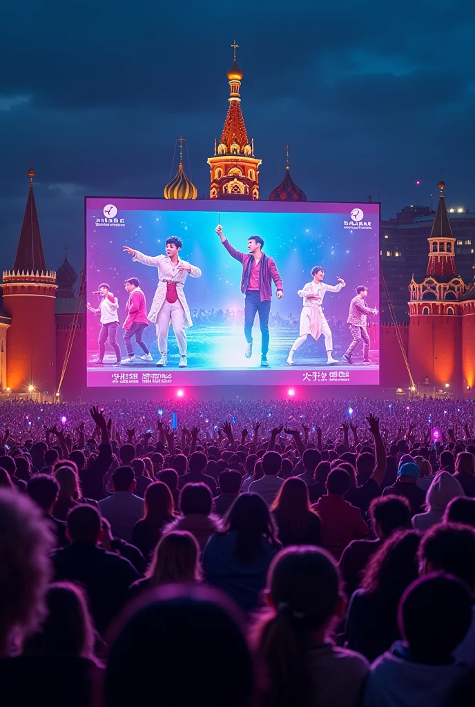 Mbc gayo daejun 2020 pt stadium (mbc gayo daejun 2020 Live broadcast on Outdoor cinema screen) crowd night outside kremlin palace view from above
