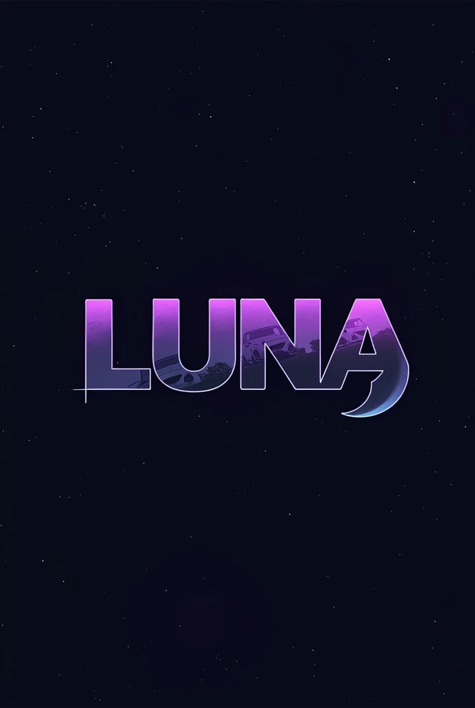 High resolution, Logo for Jdm cars, logo spelling “Luna” cool, Jdm theme, anime theme, Midnight Purple Nissan Skyline R34, modern name spelling, moon, simplicity design, anime,