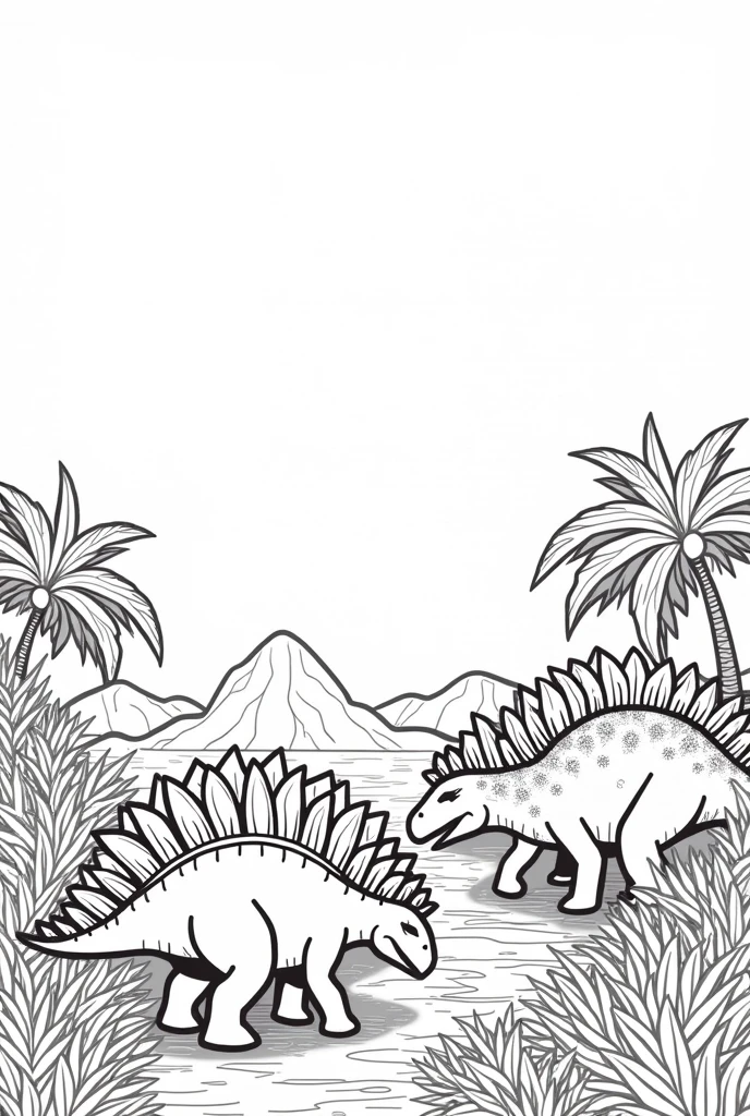 create images of Stegosaurus dinosaurs in their habitat for children's coloring books in black and white in dimensions 26.6 x 20.4 x 0.4 cm