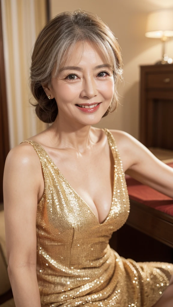 60 years old、smile、Lady、elegant、Elegant、Shining Eyes、stare、