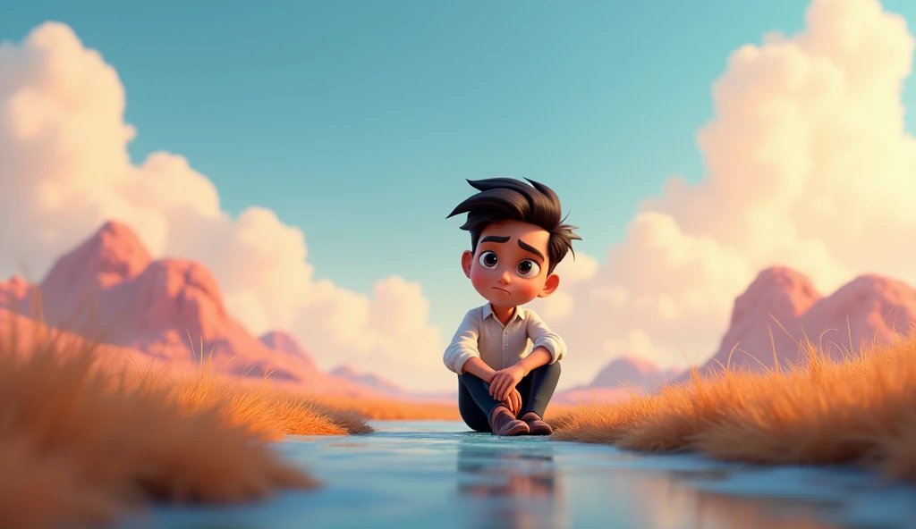 Create cinematic 3D cartoon style Ajay reflected on this and thought, "This is true. If I consider them permanent, they will feel heavy. But if I see them as temporary, it will be easier to endure."