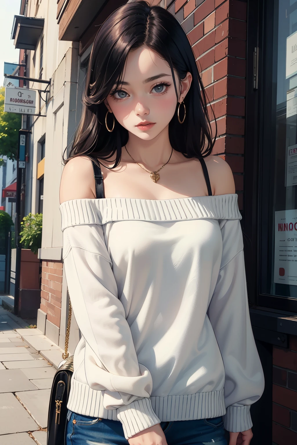 ((best quality)), ((masterpiece)), (detailed), 1girl, off-shoulder sweater,