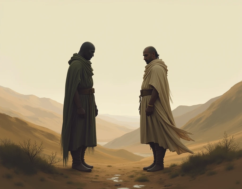 2 people facing each other in the distance, middle Persia