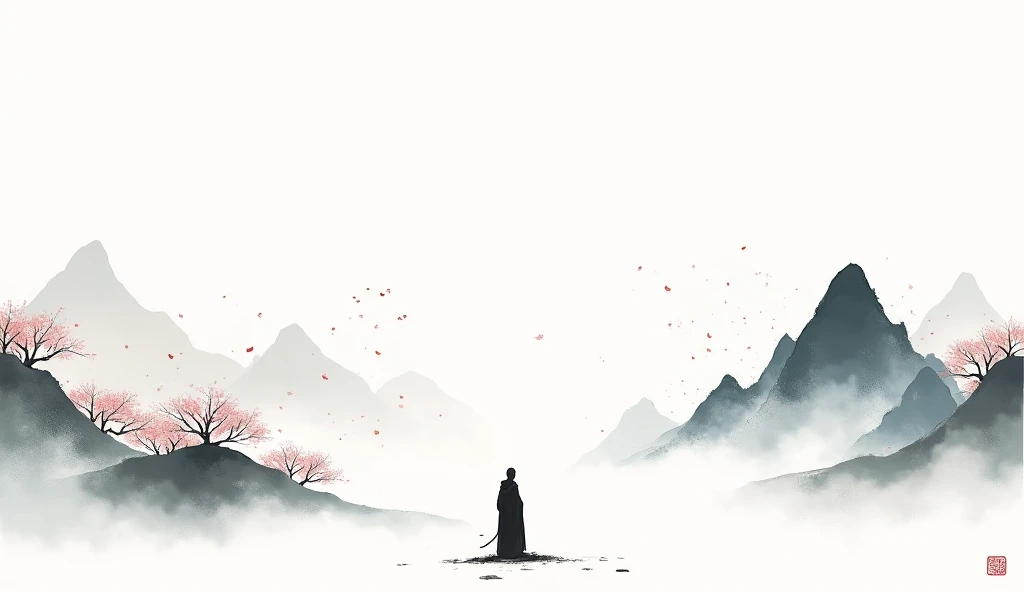Lots of white space ,White background, simple, Minimalism, Abstract,Hand Painted,Aesthetic,black and white,Ink Painting,,a mountain,There are plum blossoms,Man looking into the distance,Monk,一幅Abstract的艺术插图, author:Xu Shuai, Arte no estilo de Gu Weiss, Shin Jin Hye, Obra-prima de Gu Weiss, Ross Figure 1. 0, Beautiful digital illustrations, Inspired by Non-WLOP, simple數位藝術, jingna zhang, Gu Weiss, Stunning digital illustrations