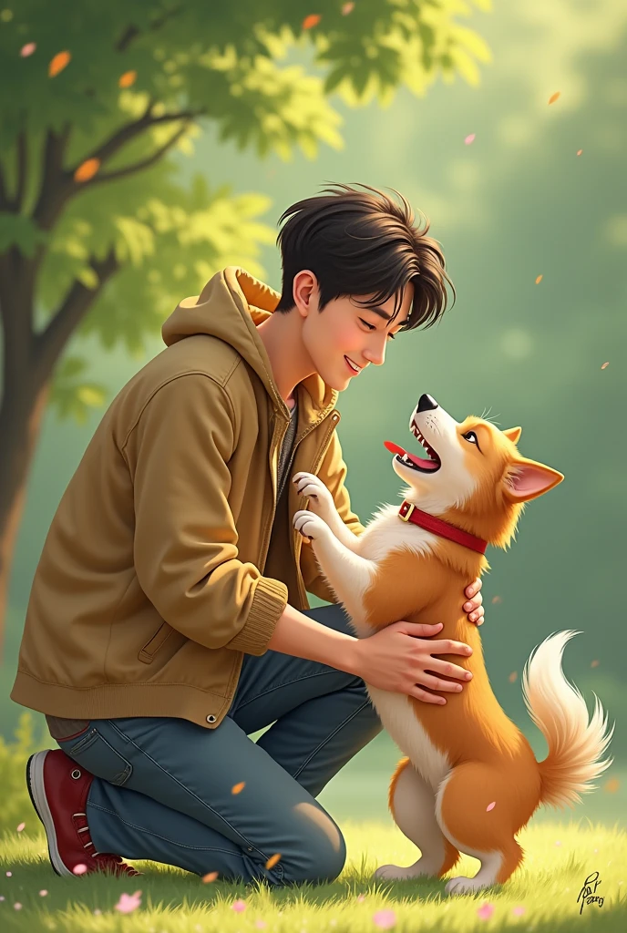 Kim taehyung is playing with dog