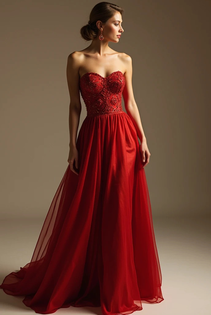 A strapless dress with a flared skirt