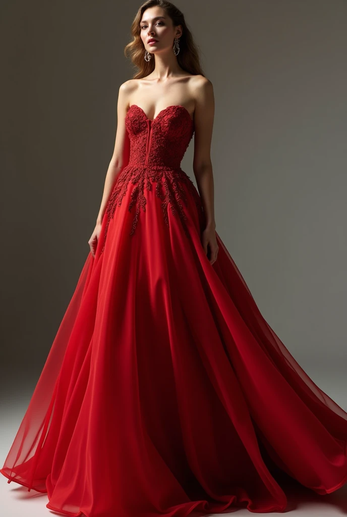 A strapless dress with a flared skirt