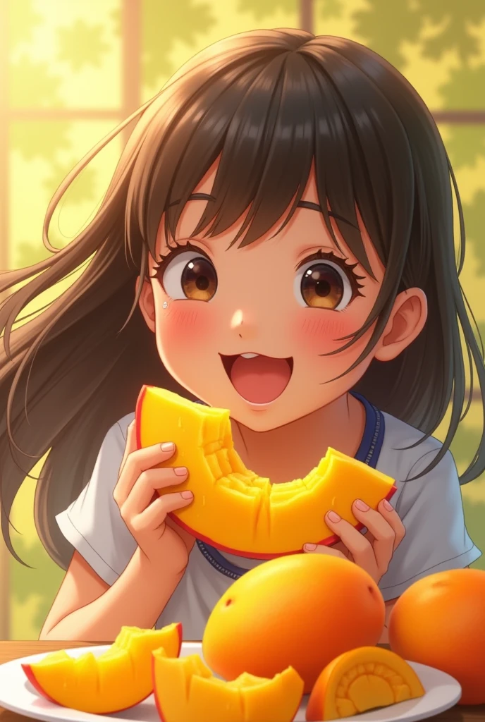 A girl eating mango
