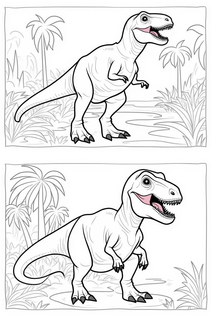 create images of dinosaurs tyrannosaurus rex in their habitat for children&#39;s coloring books in black and white in dimensions 26.6 x 20.4 x 0.4 cm

