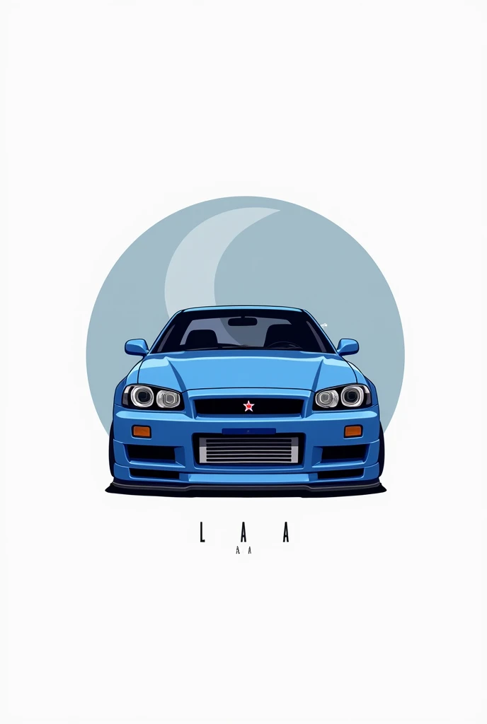 High resolution, Logo for Jdm cars, logo spelling “Luna” cool, Jdm theme, anime theme, Bayside blue Nissan Skyline R34, modern name spelling, moon, simplicity design,