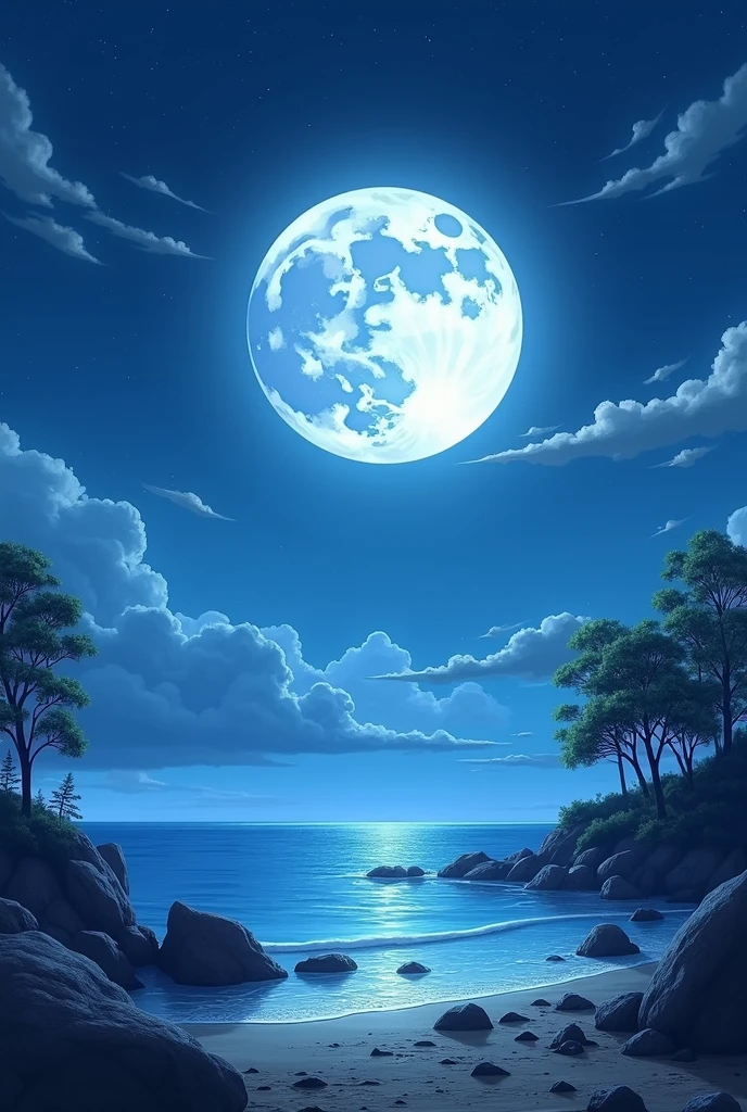 Full moon night,I can see the sea a little way ahead,Little clouds,Relaxing environment, 4k hd,, Beautiful Art UHD 4K, Beautiful artwork illustration, Beautiful digital painting, Highly detailed digital painting, Beautiful digital art, Detailed painting 4k, Highly detailed digital painting, Rich, picturesque colors, Gorgeous digital painting, not human
