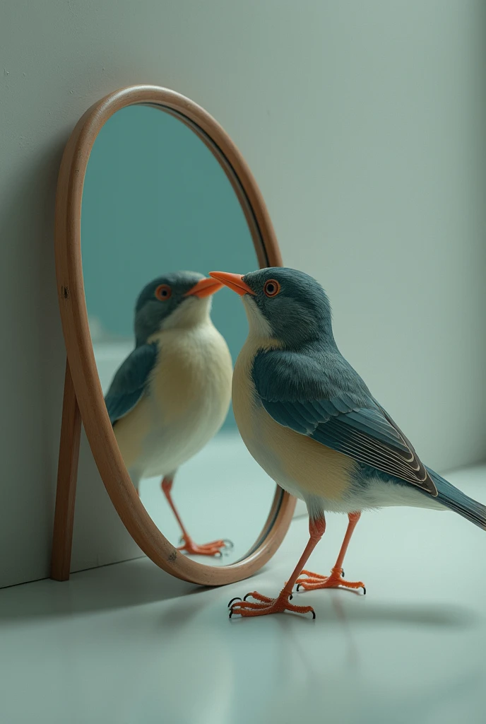 Mirror in the mirror, a bird is reflected