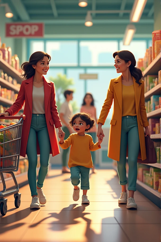 A 3 woman and a  girl in a supermarket 