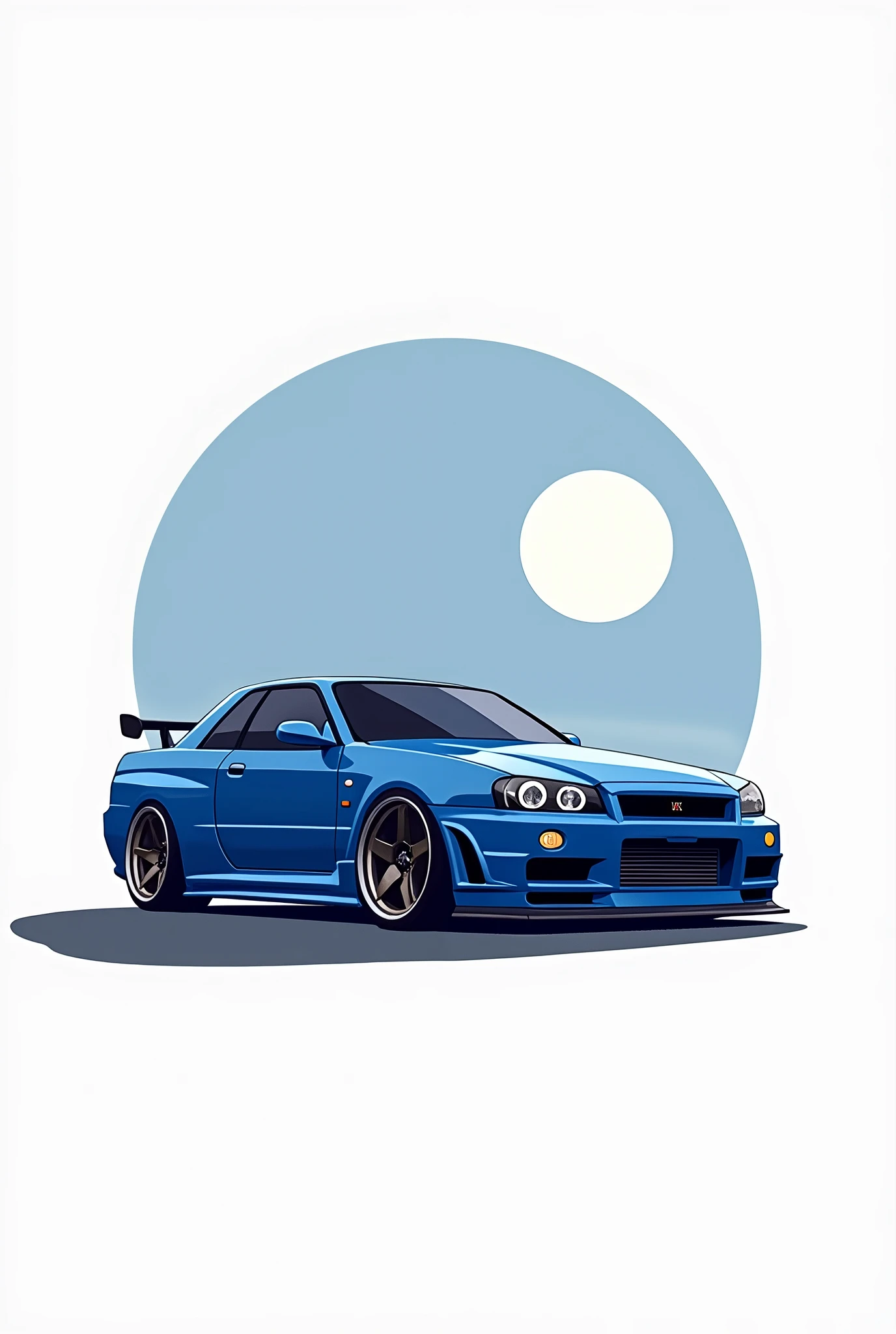 High resolution, Logo for Jdm cars, logo spelling “Luna” cool, Jdm theme, anime theme, Bayside blue Nissan Skyline R34, modern name spelling, moon, simplicity design, 