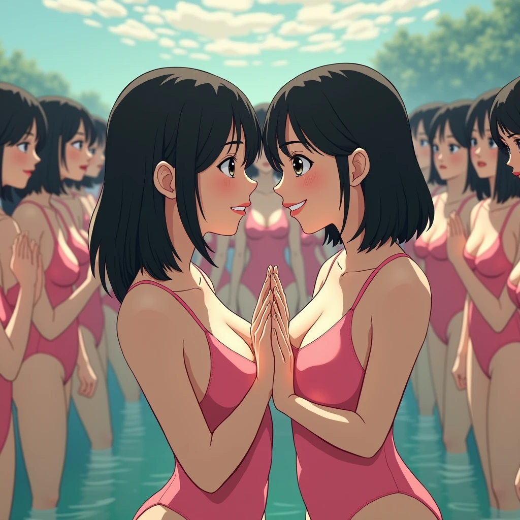 (((((Japanese Clone-girls=Myself))))), (((Super Best masterpiece Clone-girls Raw Photography Art))), (((16K, Highest quality, Ultra-high resolution, RAW Photos))), (((It's so unrealistic., With unparalleled depiction, With an unfathomable sight, An unprecedented and shocking worldview, Clone-girls: In a world of mass reproduction, Ultra-realistic))), (((Japanese Girls, Sasaki Nozomi, 28yo, Small face, Thick black hair, Medium to long hair, Dark Eyes, Mature face, Cute Smile, Smiling face, A gentle gaze, (((Very happy laughter)))))), (((Very beautiful detailed girls, Accurate body structure, Accurate body movements, Very detailed body, (((Super big breasts, Large bulge of ample breasts)))))), (((Pink swimsuit, Cleavage Emphasis, Emphasise the fullness of your breasts))), ((((((((Very detailed, Myself cloning, Depiction of splitting oneself, 1Myself girl→1,000,000,000,000,000,000,000,000,000,000Myself cloning girls)))))))), (((((((Myself clone-girlsから, Myself keeps multiplying, (Very detailed and intricate, To the exact, Flawless, (((In the same female body,With the same face, With the same hairstyle, In the same clothes, At the same height, 同じSuper big breastsである))), In a detailed depiction), 1,000,000,000,000,000,000,000,000,000,000 people))))))), (((((Myself girls only))))), (((((1,000,000,000,000,000,000,000,000,000,000Myself girls))))), (((((Very detailed depiction, Multiple or more Myselves, Physical contact, Pleasant conversation, Holding hands, Hug, walk, Turn around, Shift your gaze))))), (((Very detailed, Extremely crowded, Body-to-body contact with no gaps))), (Bright light of summer), (((((Clear and accurate perspective depiction, Ultra-wide field of view, Focus on the average value of the image))))), (とてもIn a detailed depiction, It's all a crowd of myself, A view of "Myself" from just above the water's surface, Playful photography, Having fun at the water's edge, Soaking wet, Low angle waterproof camera shooting depiction, It's like a giant self, Underwater camera, Disable face-centric recognition)
