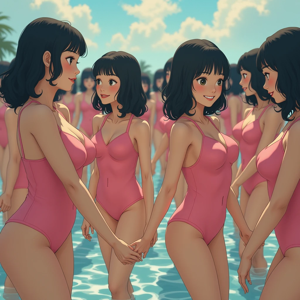 (((((Japanese Clone-girls=Myself))))), (((Super Best masterpiece Clone-girls Raw Photography Art))), (((16K, Highest quality, Ultra-high resolution, RAW Photos))), (((It's so unrealistic., With unparalleled depiction, With an unfathomable sight, An unprecedented and shocking worldview, Clone-girls: In a world of mass reproduction, Ultra-realistic))), (((Japanese Girls, Sasaki Nozomi, 28yo, Small face, Thick black hair, Medium to long hair, Dark Eyes, Mature face, Cute Smile, Smiling face, A gentle gaze, (((Very happy laughter)))))), (((Very beautiful detailed girls, Accurate body structure, Accurate body movements, Very detailed body, (((Super big breasts, Large bulge of ample breasts)))))), (((Pink swimsuit, Cleavage Emphasis, Emphasise the fullness of your breasts))), ((((((((Very detailed, Myself cloning, Depiction of splitting oneself, 1Myself girl→1,000,000,000,000,000,000,000,000,000,000Myself cloning girls)))))))), (((((((Myself clone-girlsから, Myself keeps multiplying, (Very detailed and intricate, To the exact, Flawless, (((In the same female body,With the same face, With the same hairstyle, In the same clothes, At the same height, 同じSuper big breastsである))), In a detailed depiction), 1,000,000,000,000,000,000,000,000,000,000 people))))))), (((((Myself girls only))))), (((((1,000,000,000,000,000,000,000,000,000,000Myself girls))))), (((((Very detailed depiction, Multiple or more Myselves, Physical contact, Pleasant conversation, Holding hands, Hug, walk, Turn around, Shift your gaze))))), (((Very detailed, Extremely crowded, Body-to-body contact with no gaps))), (Bright light of summer), (((((Clear and accurate perspective depiction, Ultra-wide field of view, Focus on the average value of the image))))), (とてもIn a detailed depiction, It's all a crowd of myself, A view of "Myself" from just above the water's surface, Playful photography, Having fun at the water's edge, Soaking wet, Low angle waterproof camera shooting depiction, It's like a giant self, Underwater camera, Disable face-centric recognition)