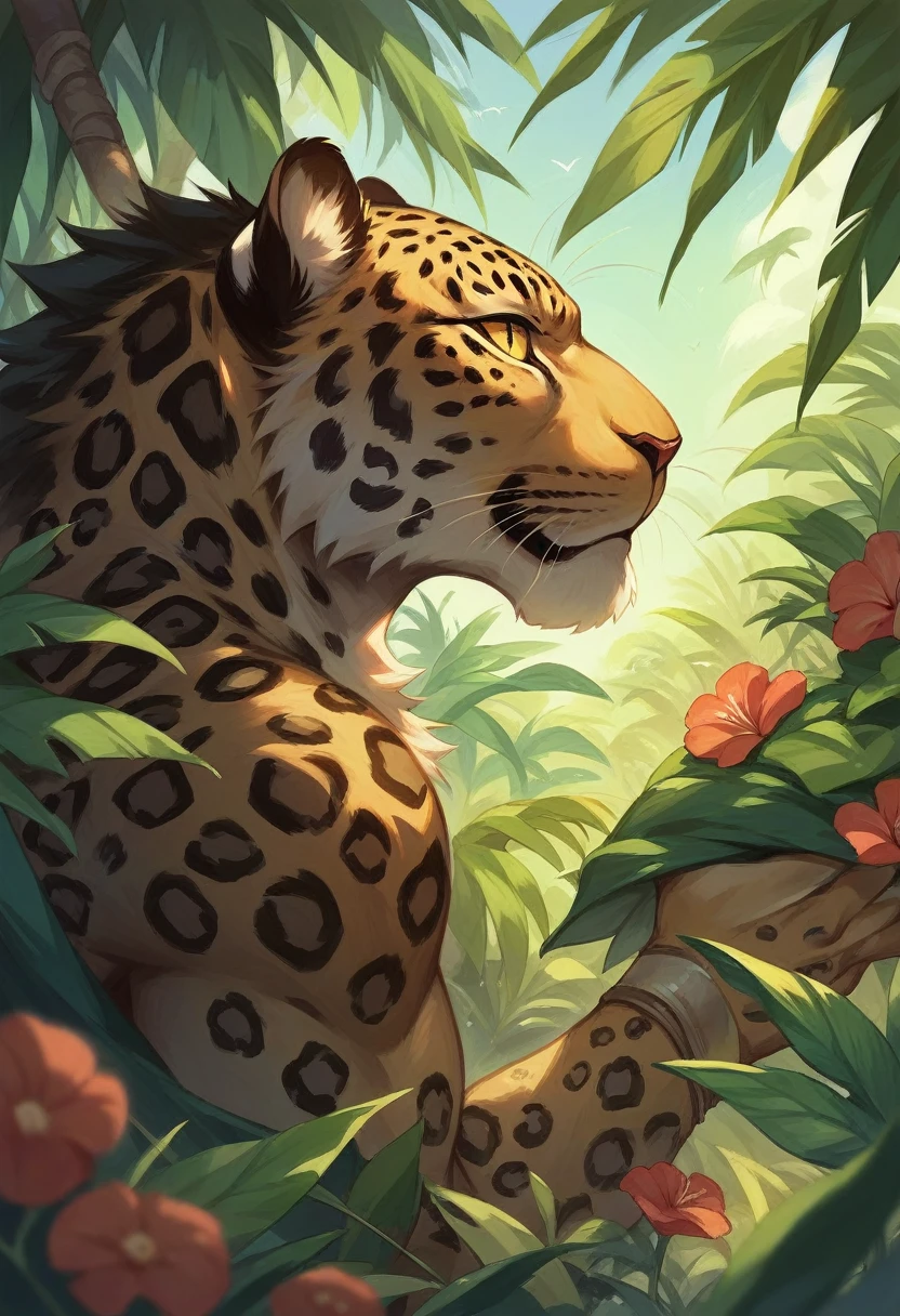 A black jaguar picture the background is jungle