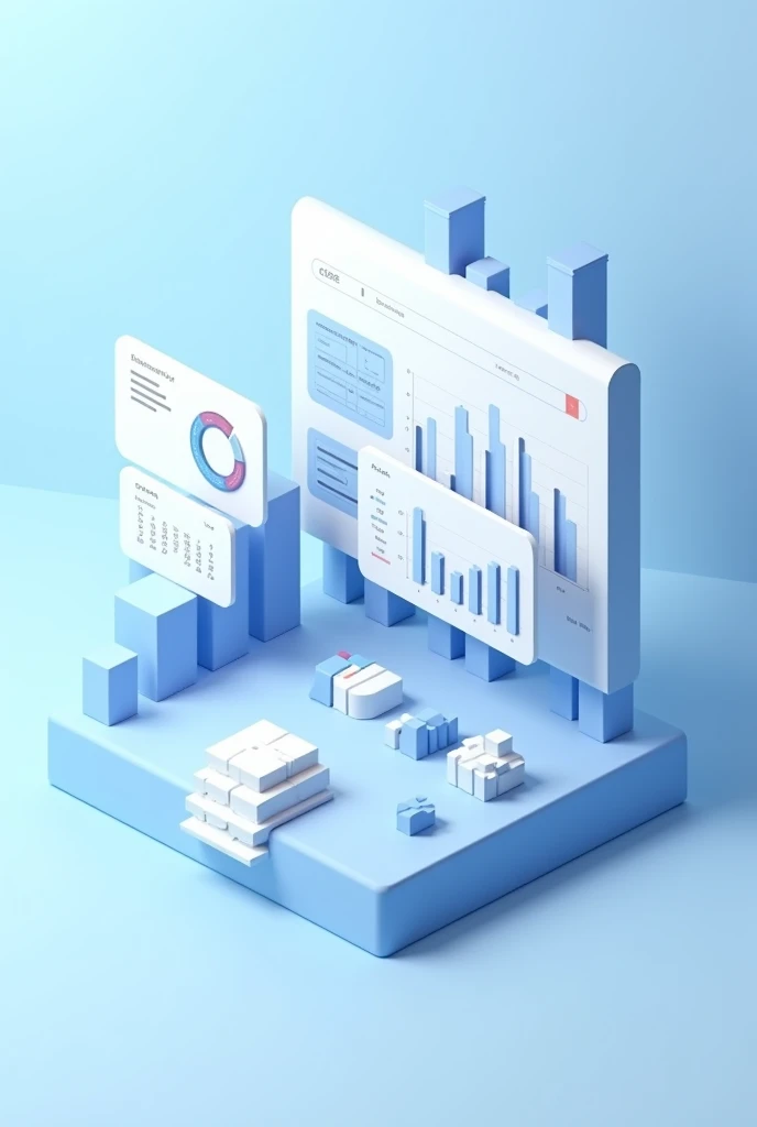 A 3D render of a modern AI-powered finance management dashboard. The dashboard has a variety of charts and graphs, including a piechart, a bar chart, and a line graph. There is a search bar at the top and a calendar at the bottom. The background color is a light blue shade of #70DF96.