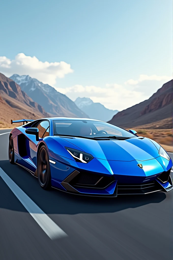 A Lamborghini in blue colour on highway