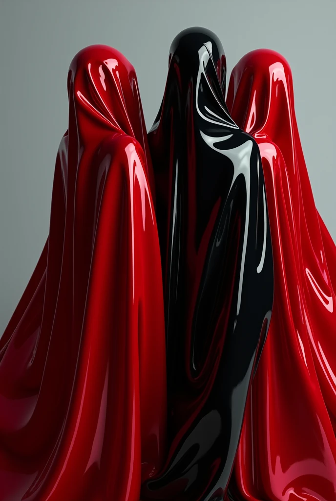 Muslim women wearing the extreme shiny latex red and extreme shiny latex black veil