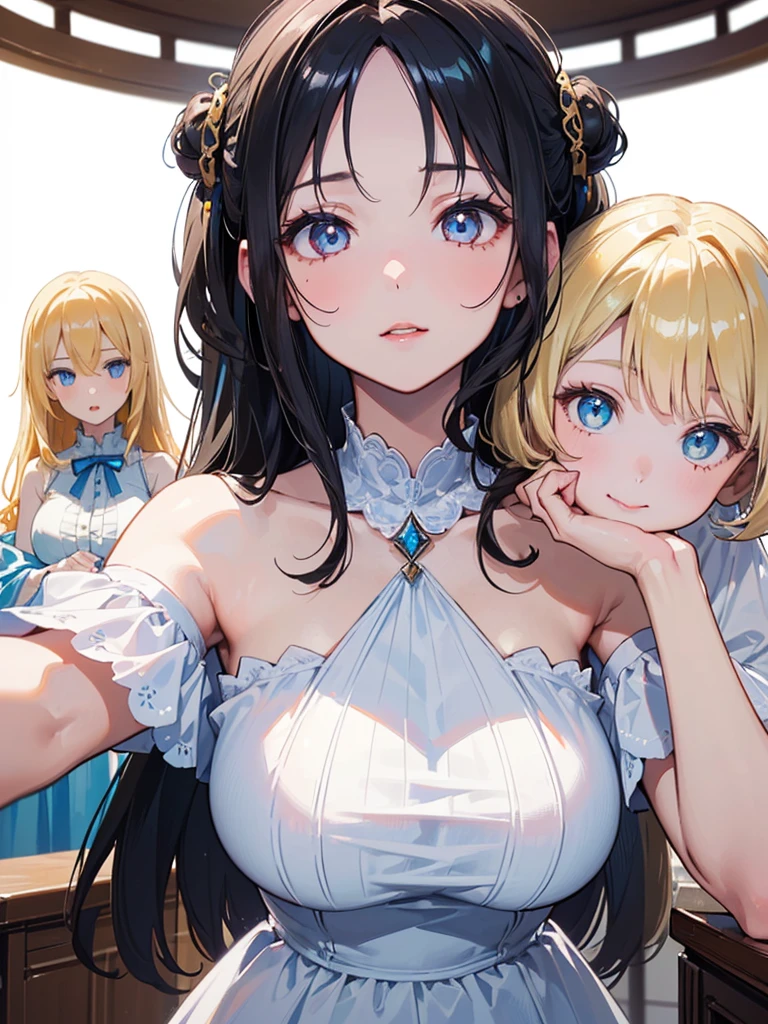 
(((((3 girls:1.3)))))、(((forehead、huge breasts:1.3、3 girls:1.3、white blond hair:1.3、cowboy shot:1.3、A calm face、long hair、Northern Europe、White、beautiful girl、White Blonde、Blonde、White background、Off-the-shoulder dress:1.3、、cute、Young、True Face、Shiny Hair、whole body)))、table top, highest quality, figure, super detailed, finely, High resolution, 8k wallpaper, Perfect dynamic composition, detailed and beautiful eyes, Deco out,bionde, breasts, Natural color lip,white background, random cute poses,