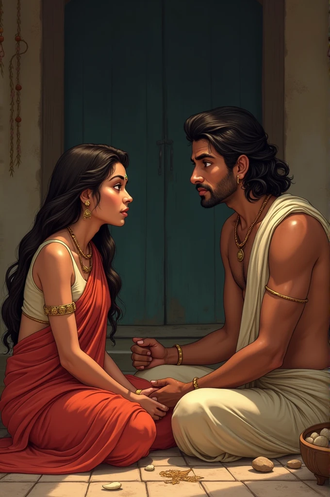 Wife: (worried) Sudama, we are struggling so much. Why don’t you go to Dwarka and meet your childhood friend Krishna? He’s a king now; maybe he can help us.