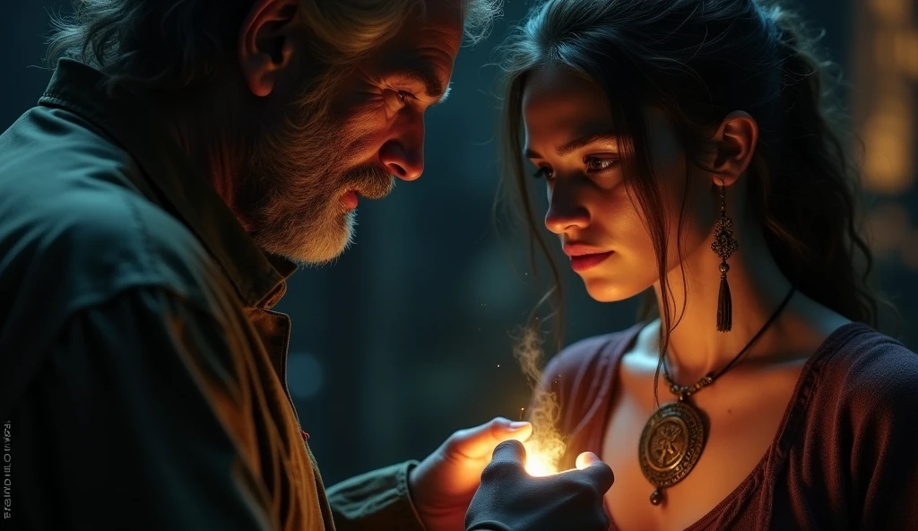 Man reveals that girls father was searching for a powerful artefact and that people believe the necklace is the key to finding it.